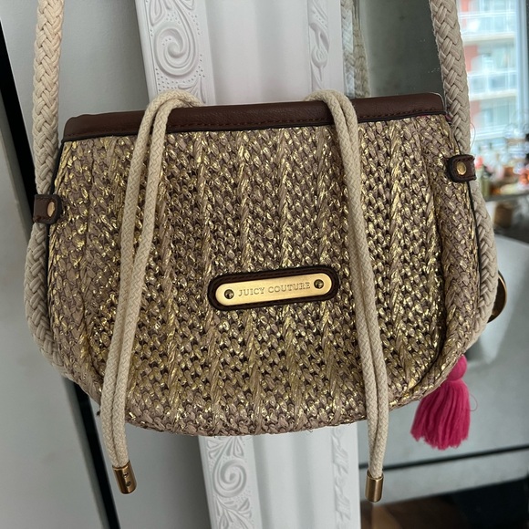 Juicy Couture Devon Palm Springs gold and pink draw string crossbody purse bag - Picture 3 of 8